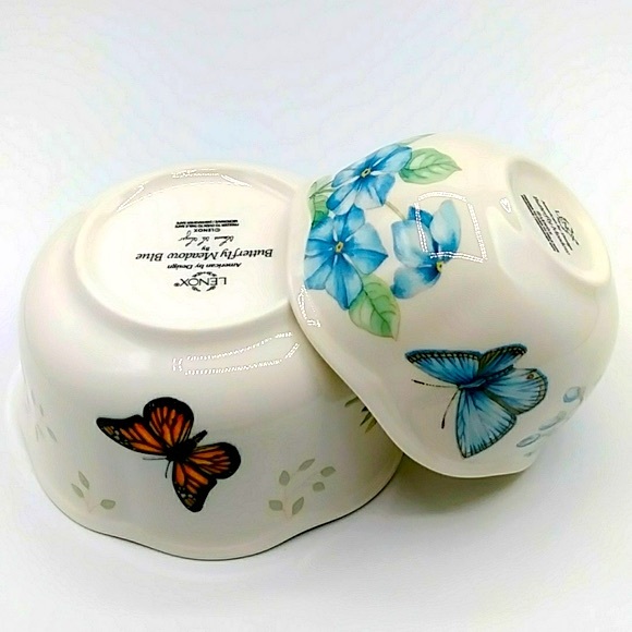 🌏HP! 2 Lenox Butterfly Meadows Bowls. One is Ice Cream size & 1 Fruit Bowl - Picture 6 of 11